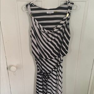 Calvin Klein Black and White Diagonal Stripe Maxi Dress
